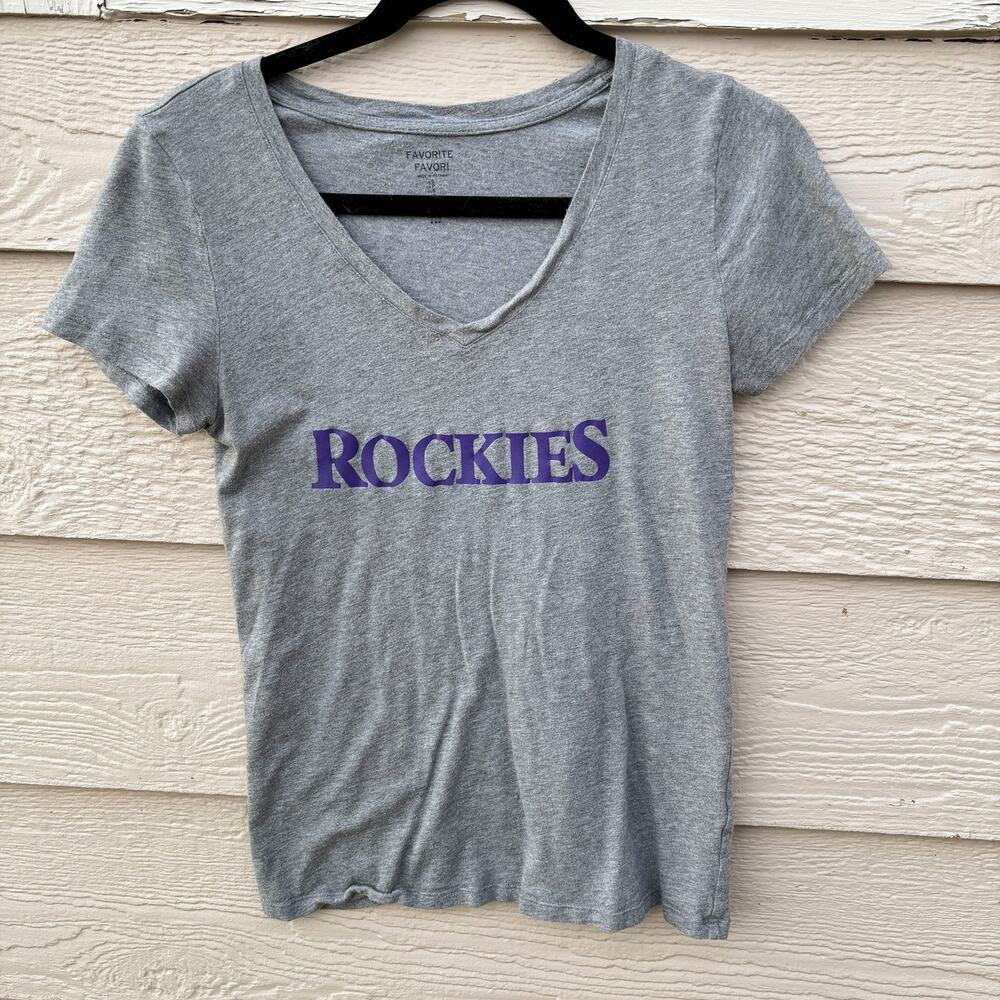 Gap Colorado Rockies Women's Baseball T-Shirt V-Neck‎ Gray Babydoll Size S
